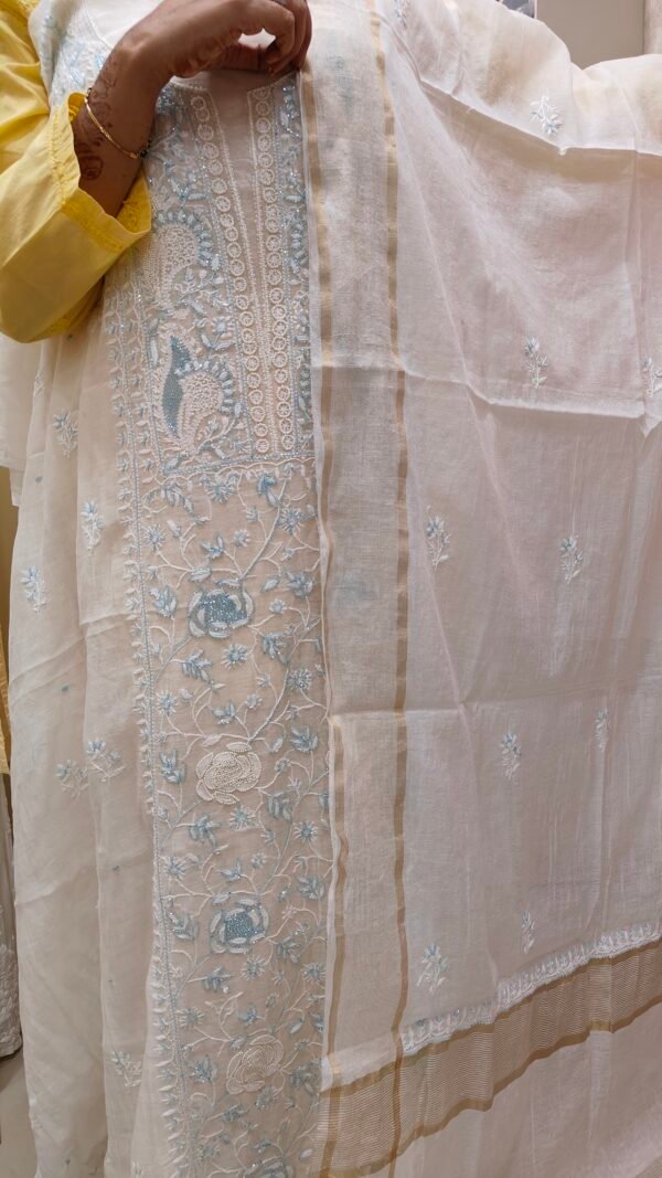Mul Chanderi Kurti Fabric with Dupatta - Image 4