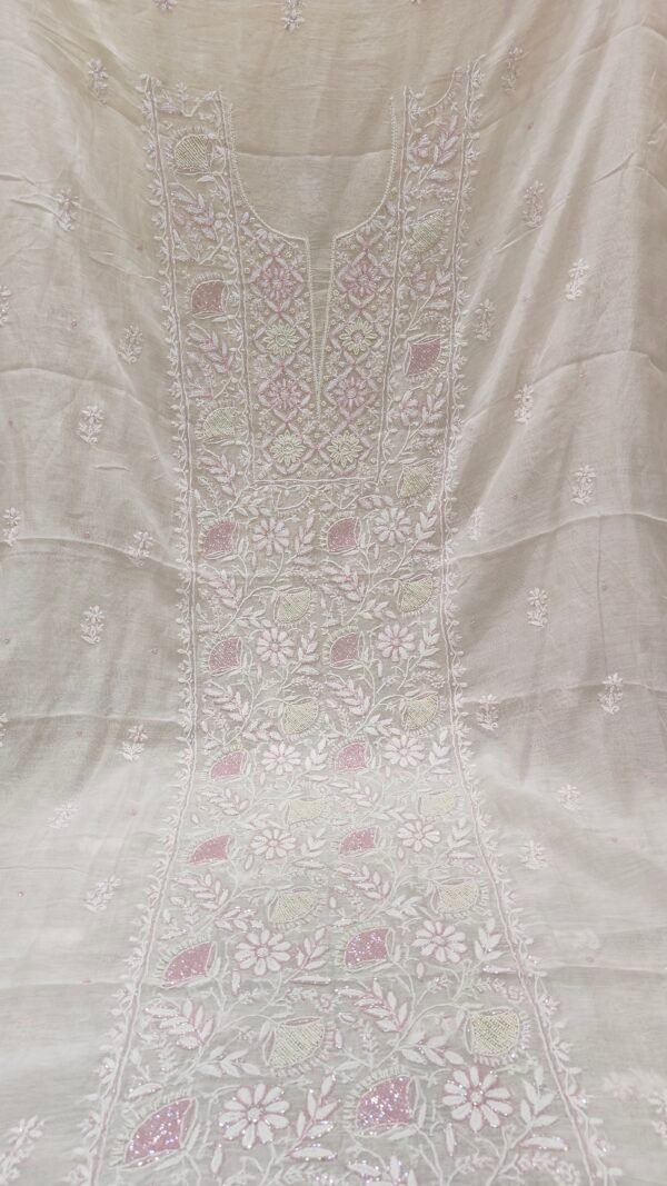 Mul Chanderi Kurta Fabric with Dupatta - Image 5