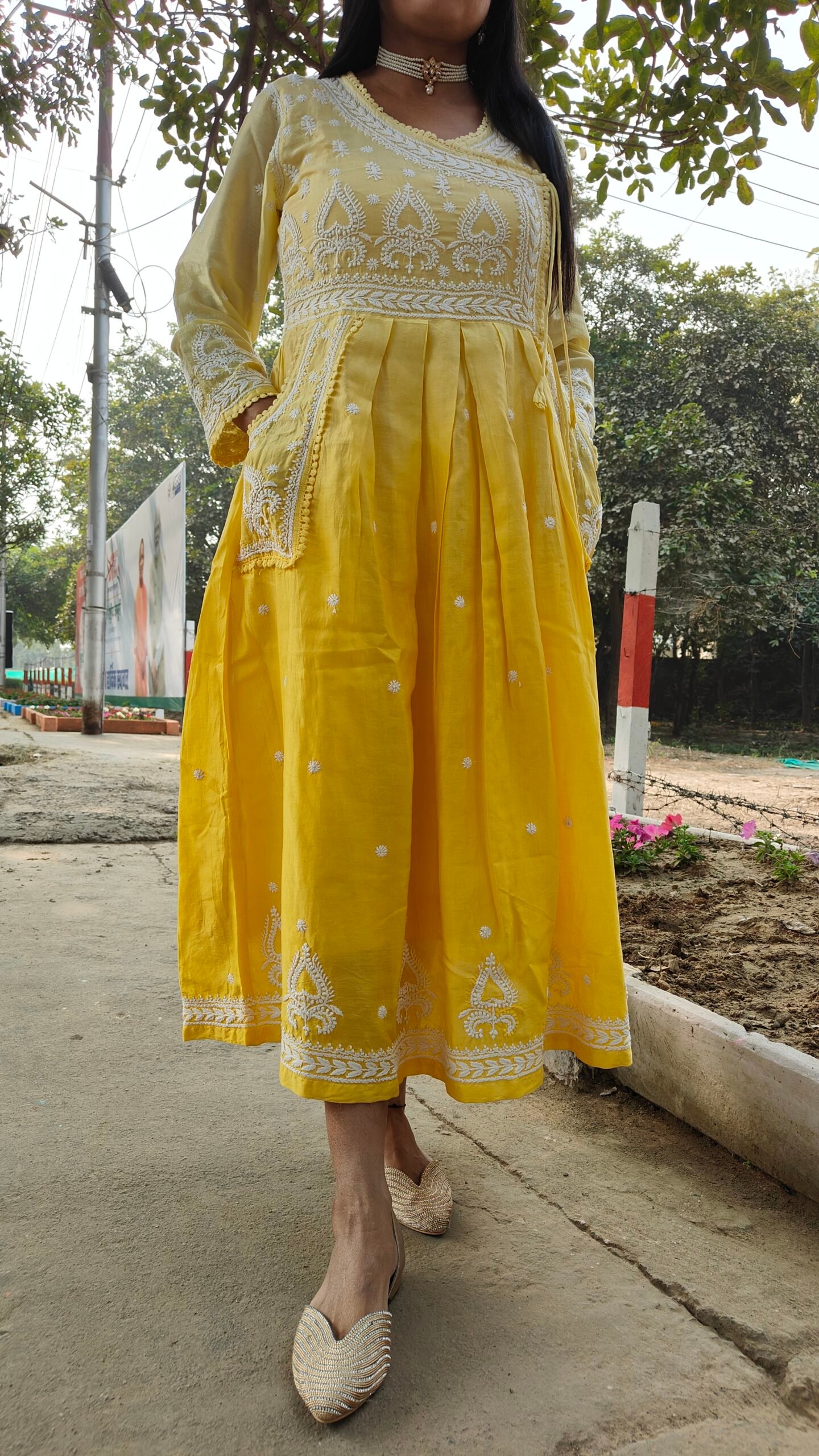 Pure Banarasi Chanderi Pocket Gown - Image 3