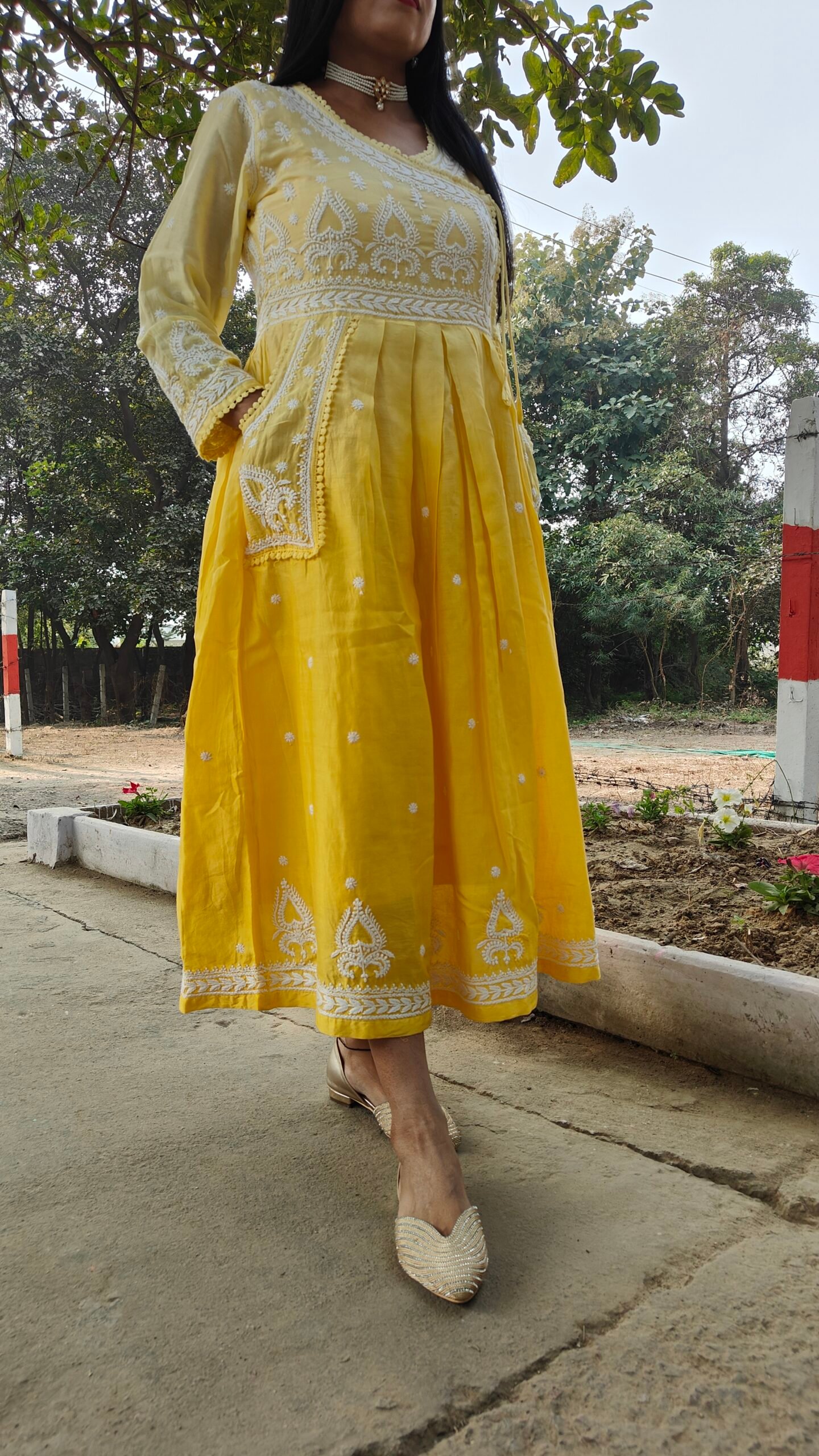 Pure Banarasi Chanderi Pocket Gown - Image 4