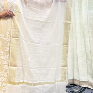 Pure Banarasi Chanderi Dupatta with Zari Border and Chikankari Work.