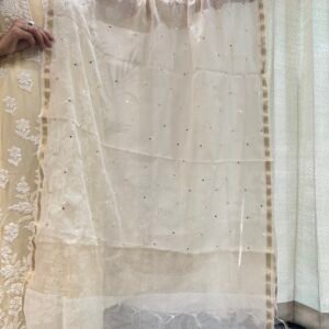 Mul Chnaderi Dupatta with Zari Border and Mukaish Work.