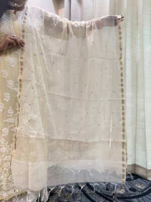 Mul Chnaderi Dupatta with Zari Border and Mukaish Work.