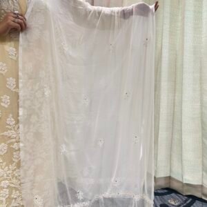 Pure Chiffon Dupatta with Chikankari Work and Mukaish Work