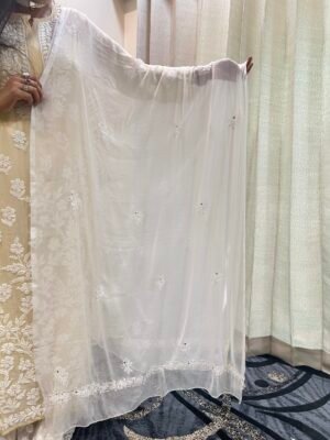 Pure Chiffon Dupatta with Chikankari Work and Mukaish Work