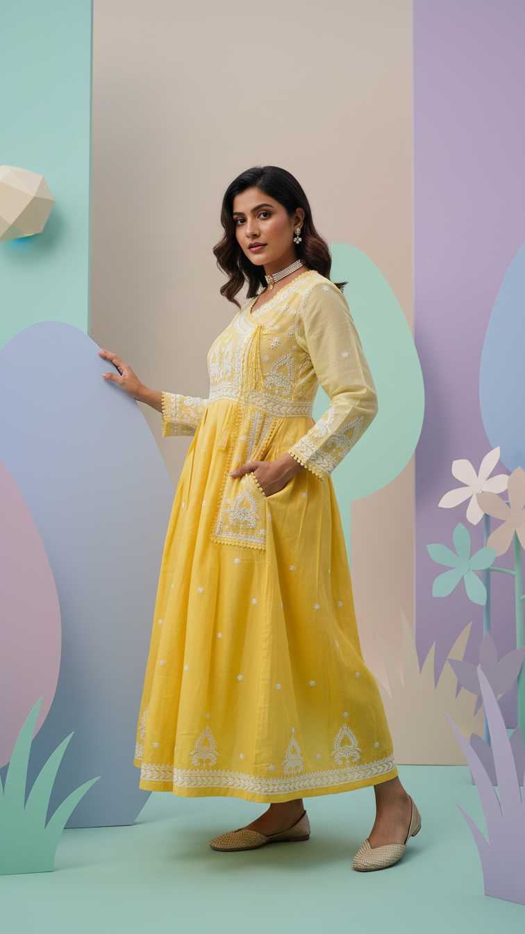 Pure Banarasi Chanderi Pocket Gown - Image 2