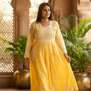 Pure Banarasi Chanderi Pocket Gown