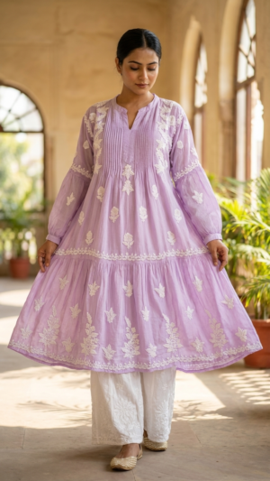 Pure Muslin Gown with Pintax Work
