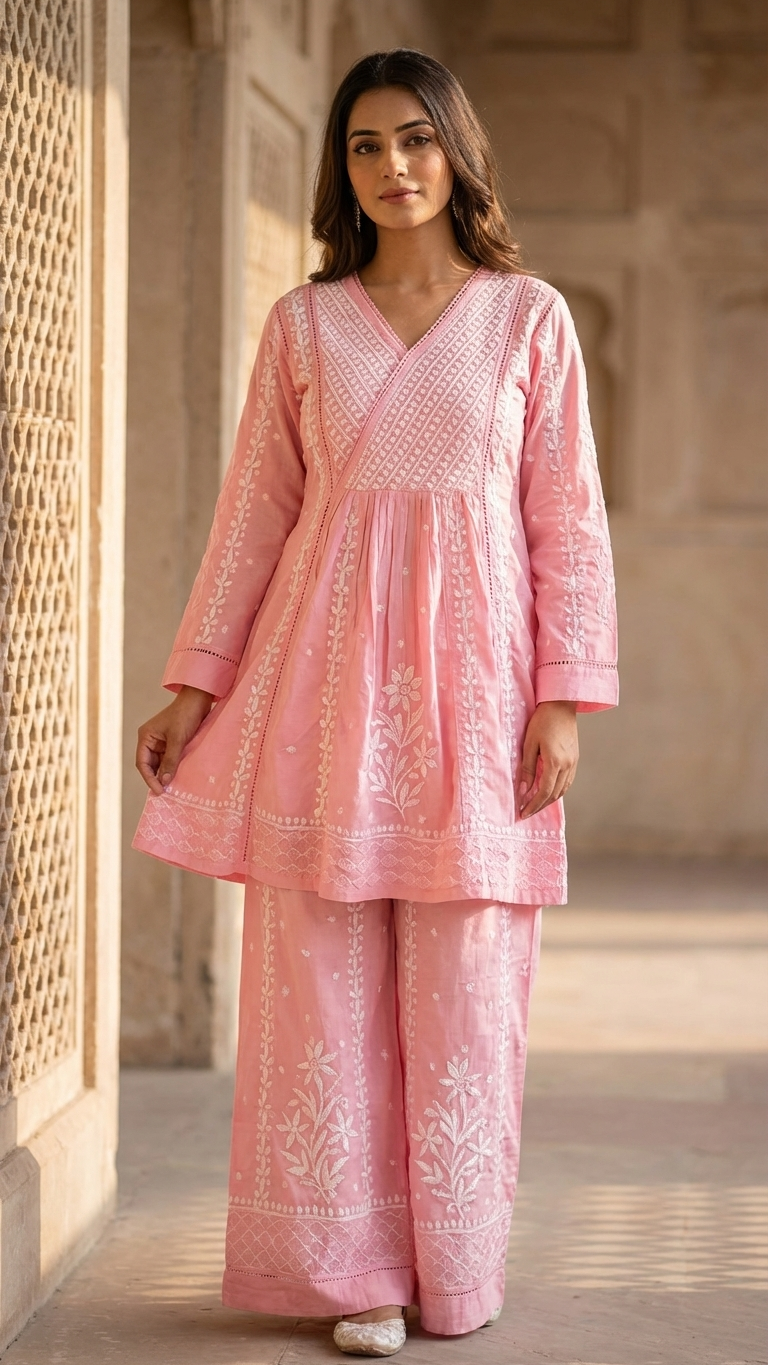 Pure Cotton Angrakha Kurta and Pant Set