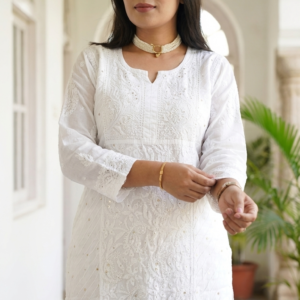 Pure White Chanderi Kurti with Mukaish Work