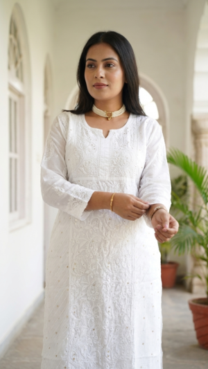 Pure White Chanderi Kurti with Mukaish Work