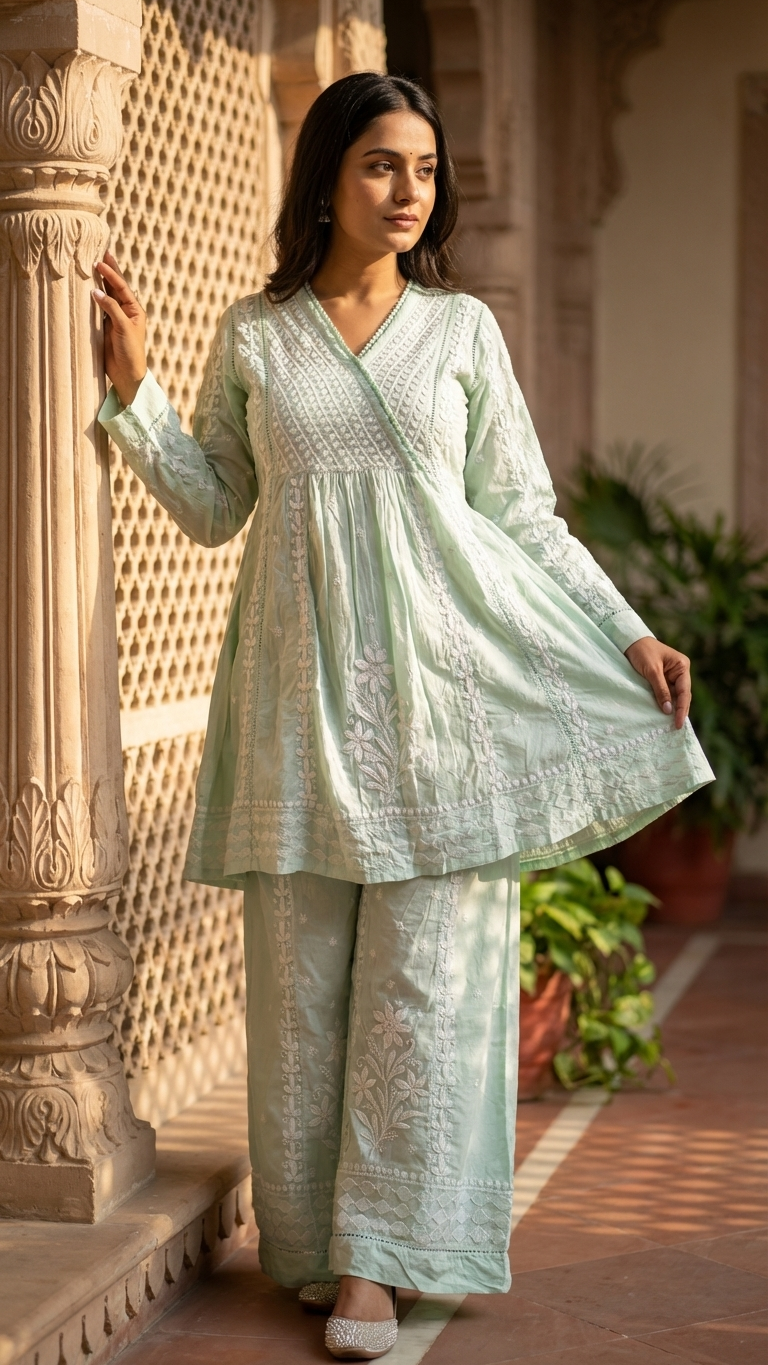 Pure Cotton Angrakha Kurta and Pant Set - Image 4