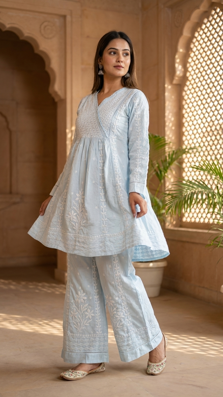 Pure Cotton Angrakha Kurta and Pant Set - Image 6