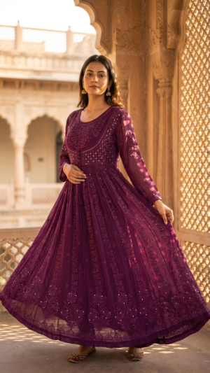 Pure Viscose Anarkali With Mukaish Work.