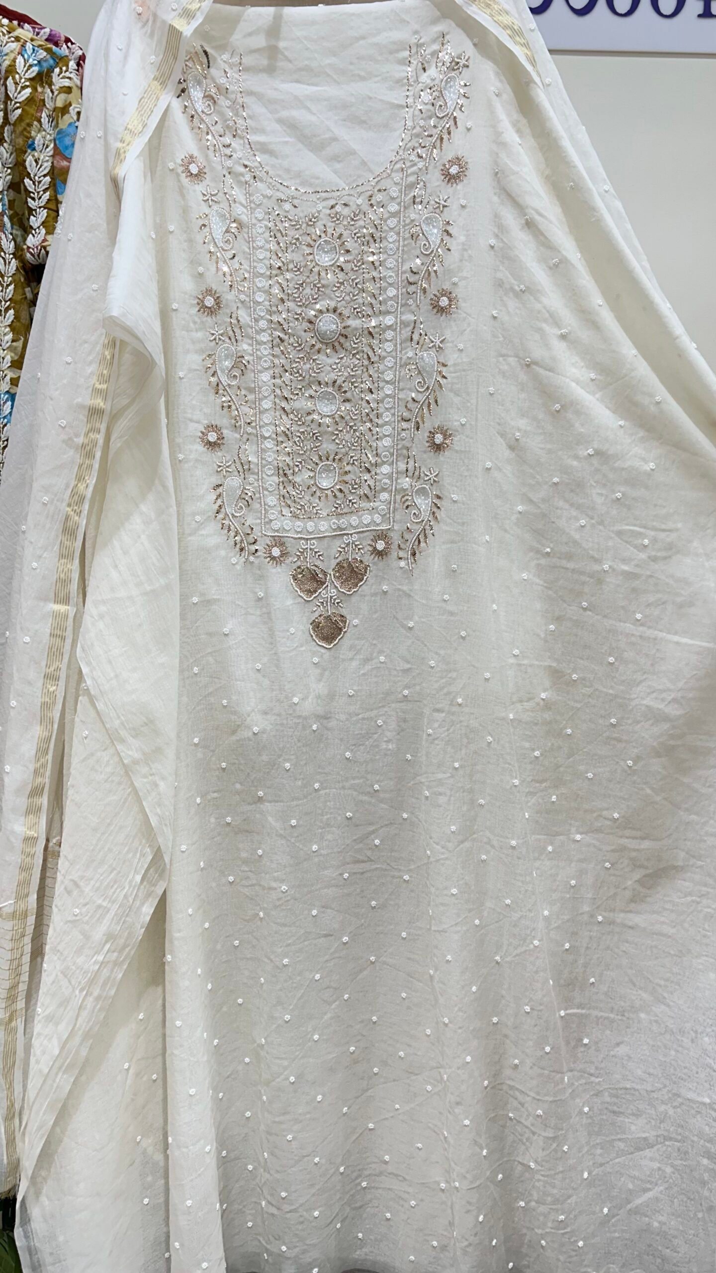 Pure Mul Chanderi Kurta and Dupatta Fabric. - Image 3