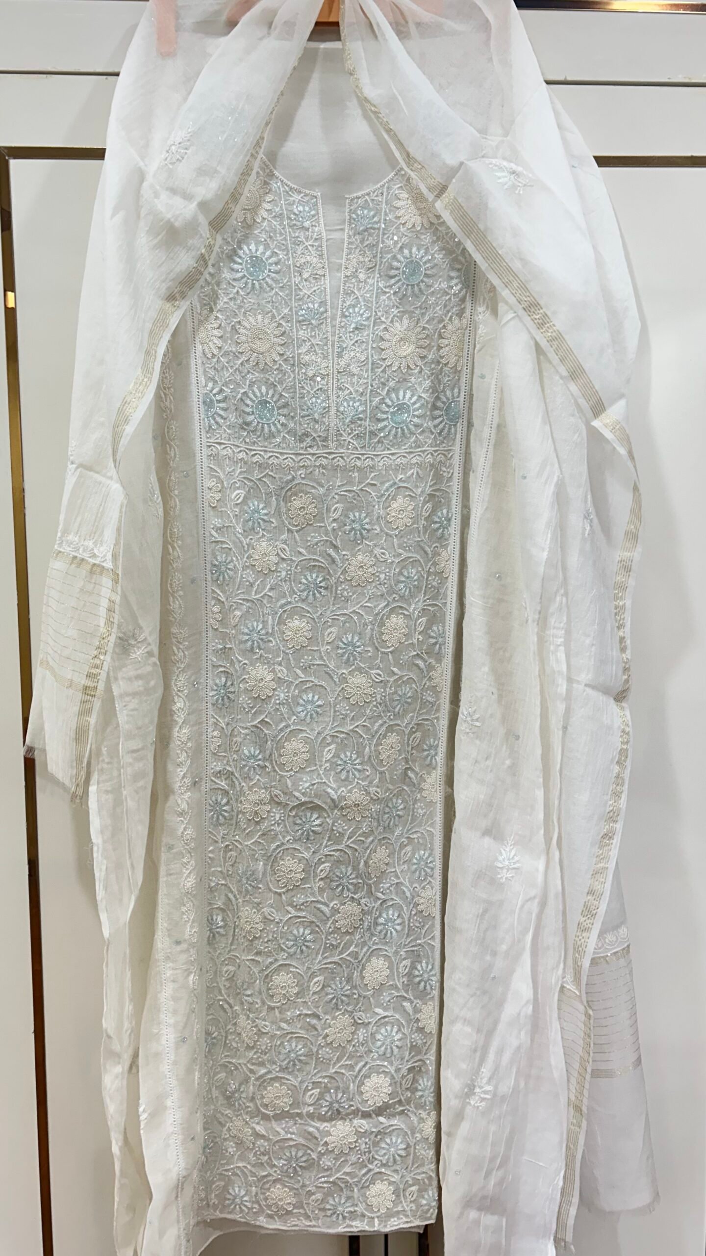 Pure Mul Chanderi Kurta and Dupatta Fabric. - Image 2