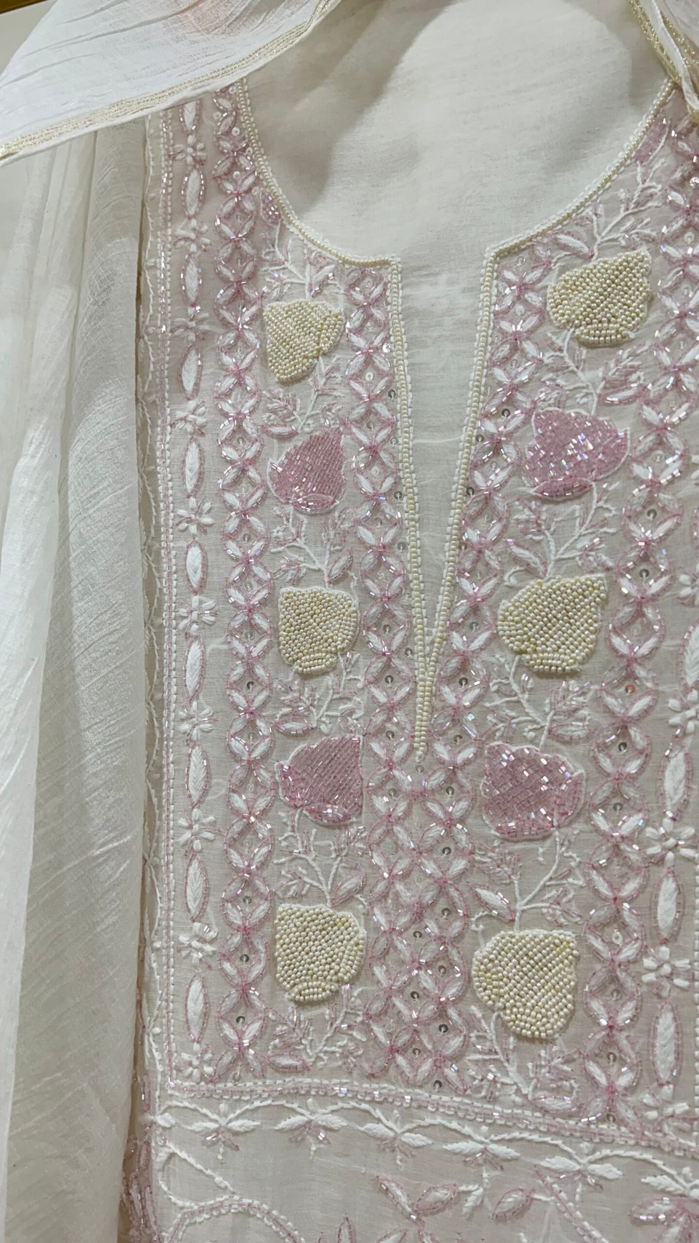 Pure Mul Chanderi Kurta and Dupatta Fabric. - Image 3