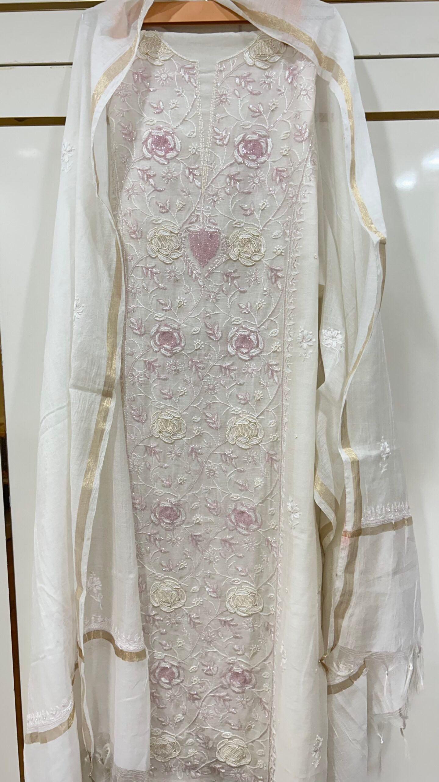 Pure Mul Chanderi Kurta and Dupatta Fabric. - Image 4