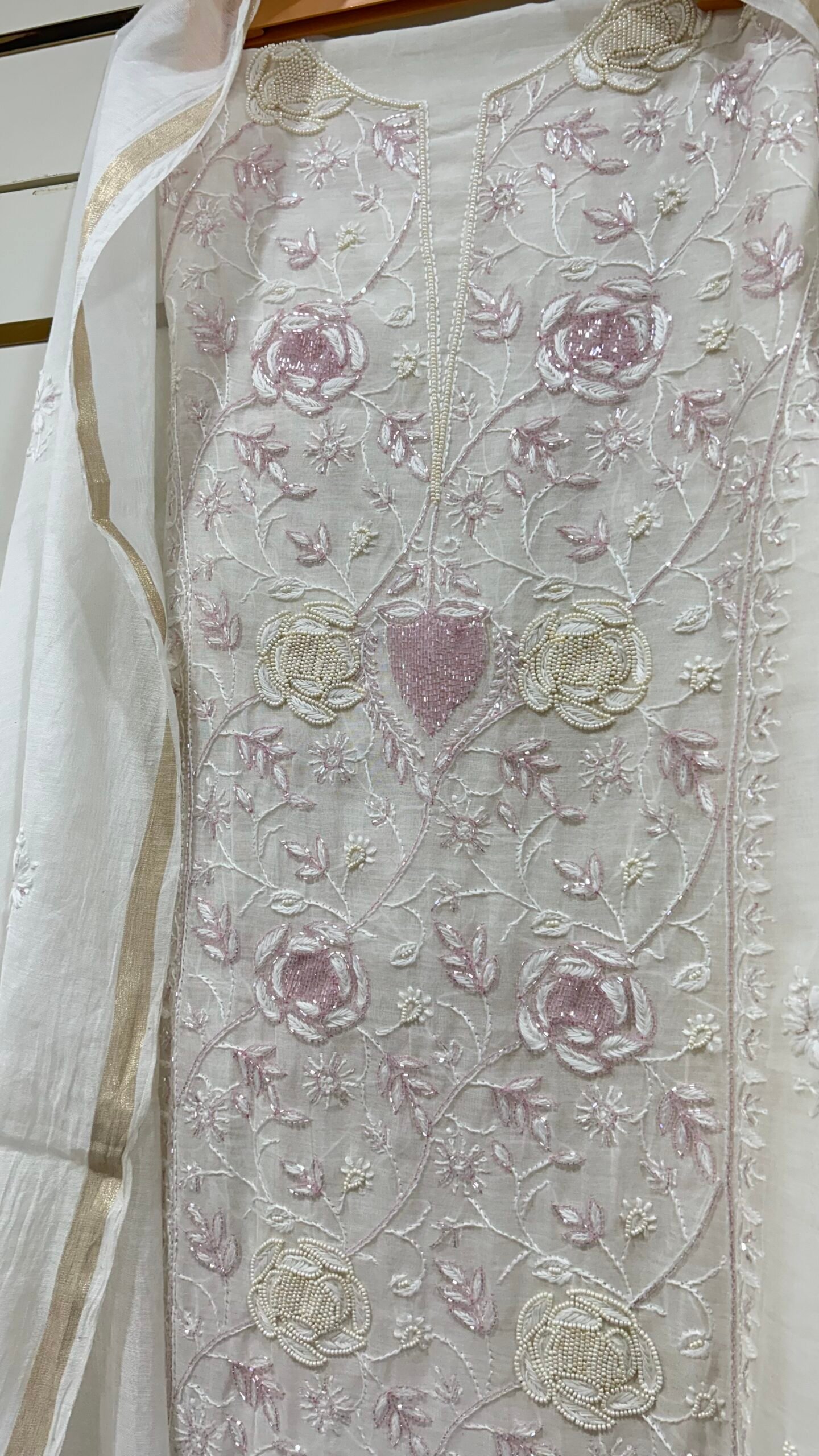 Pure Mul Chanderi Kurta and Dupatta Fabric. - Image 3