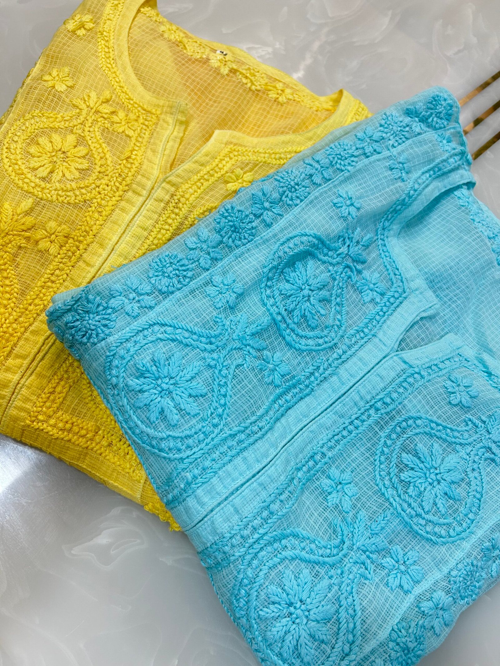 Pure Kota Doria Kurta with Handcrafted Chikankari Work. - Image 3