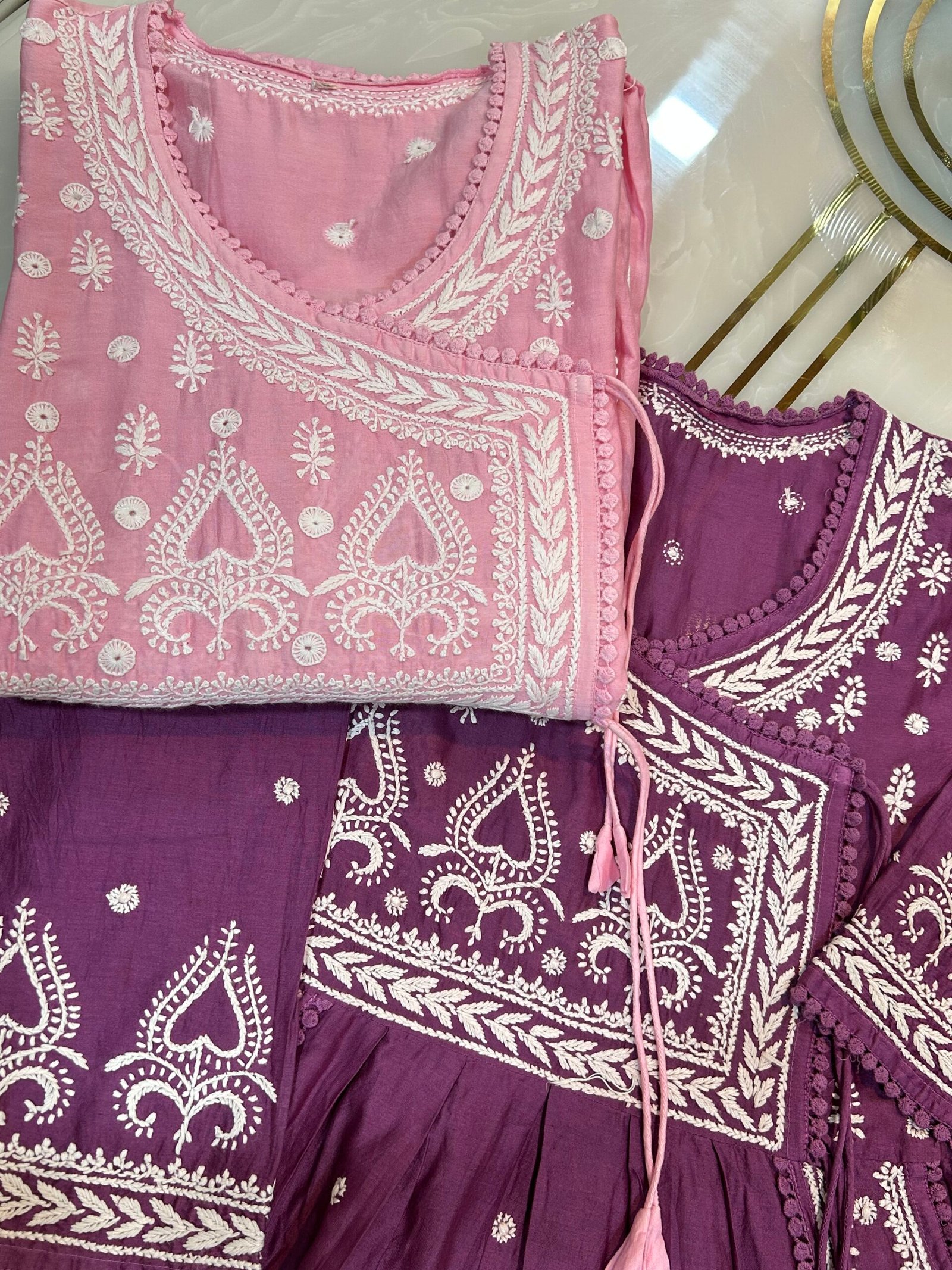 Pure Banarasi Chanderi Pocket Gown. Angrakha Pattern. - Image 2