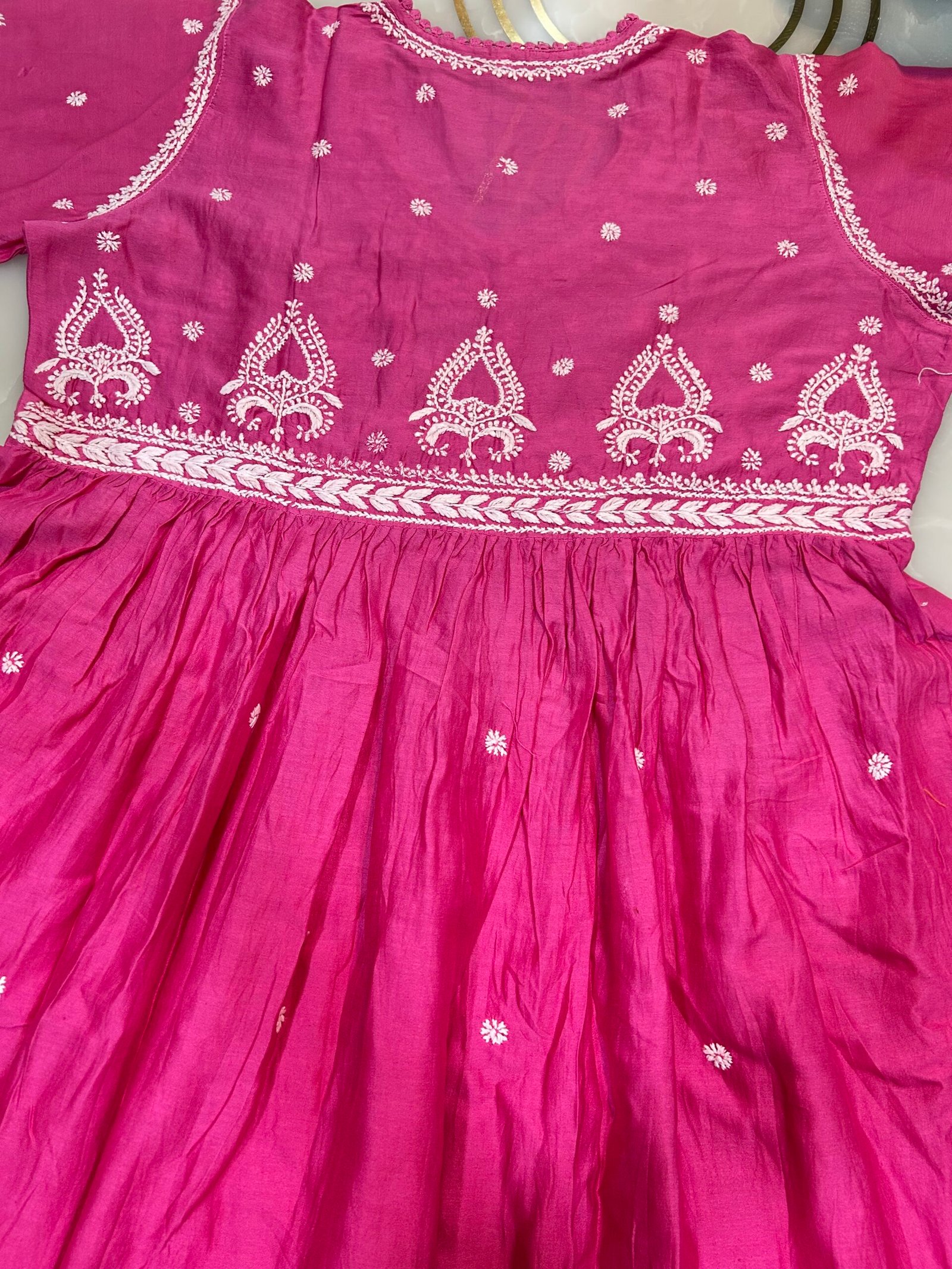 Pure Banarasi Chanderi Pocket Gown. Angrakha Pattern. - Image 4