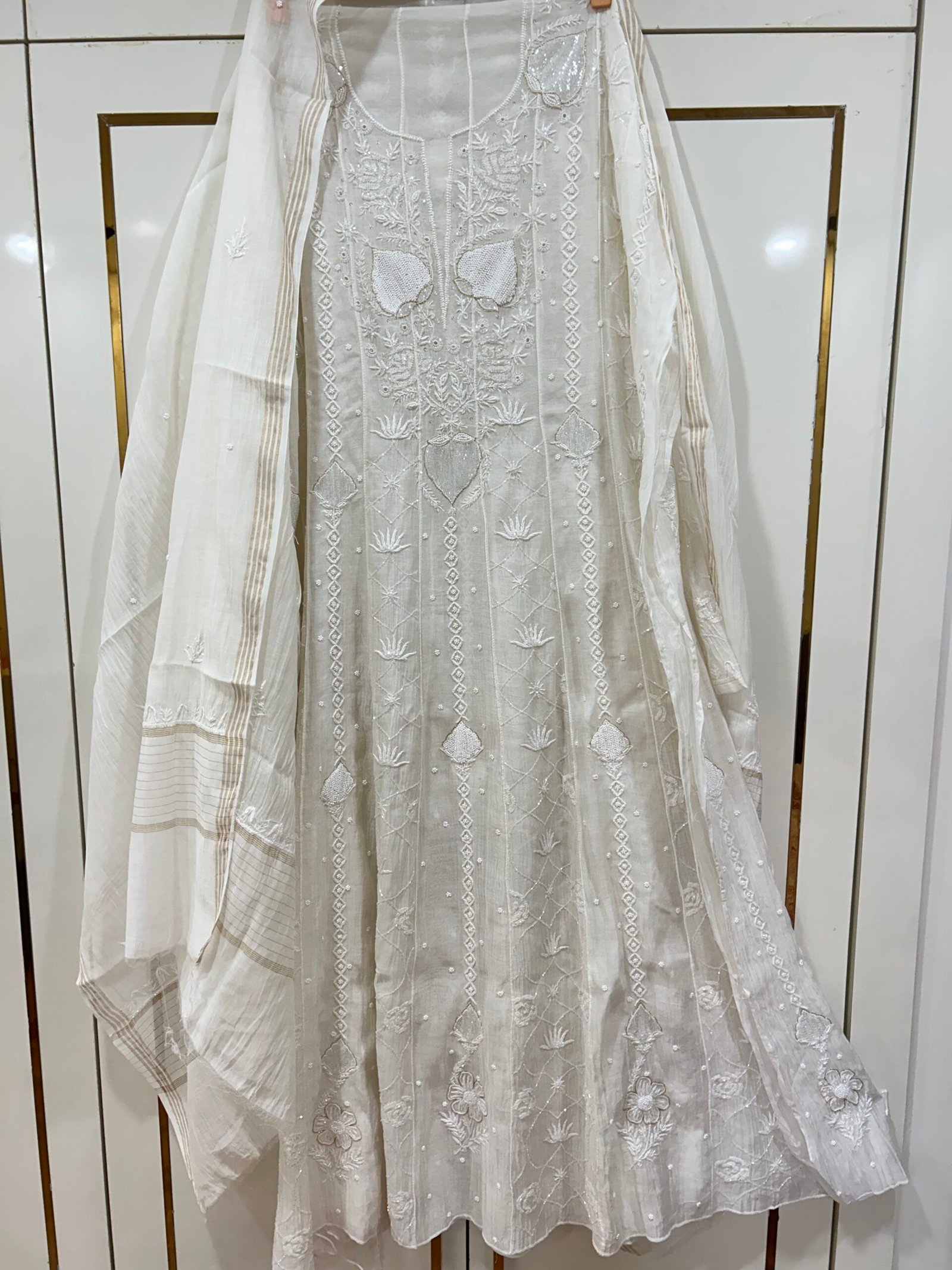 Pure Mul Chanderi Anarkali.