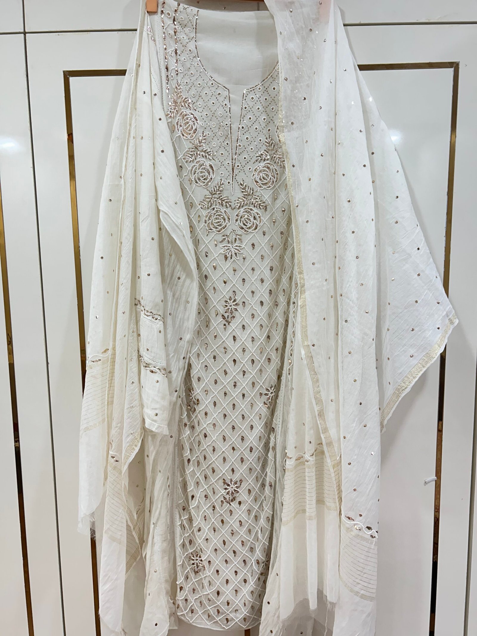 Pure Mul Chanderi A-Line Kurta/Gown Fabric with Dupatta. - Image 2