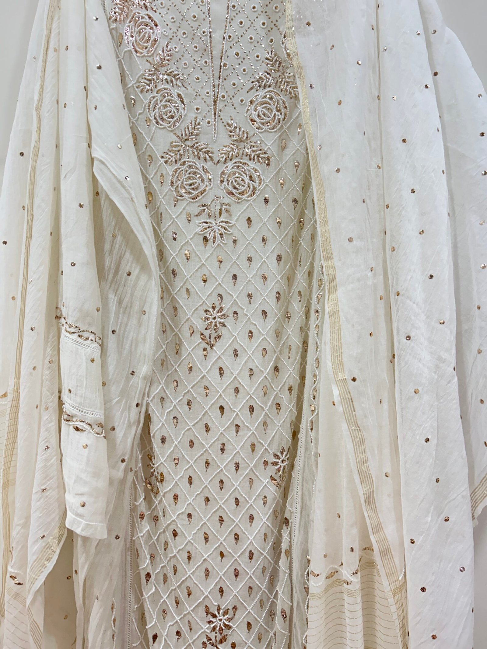 Pure Mul Chanderi A-Line Kurta/Gown Fabric with Dupatta. - Image 3