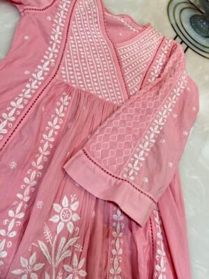 Pure Cotton Angrakha Kurta and Bottom Set. - Dusty Pink.