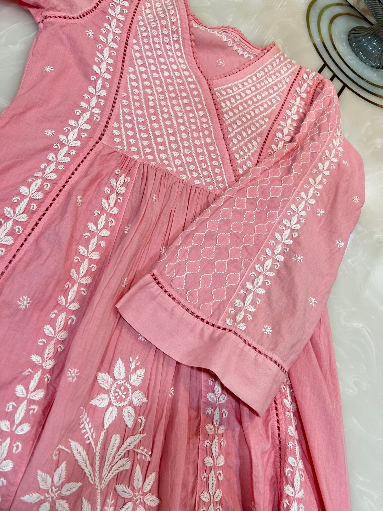 Pure Cotton Angrakha Kurta and Bottom Set. - Dusty Pink.