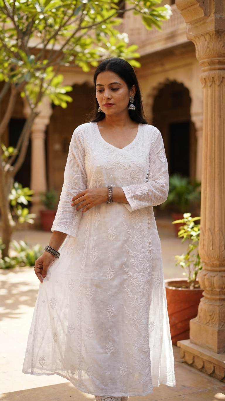 Pure Kota Angrakha Pattern Gown.
