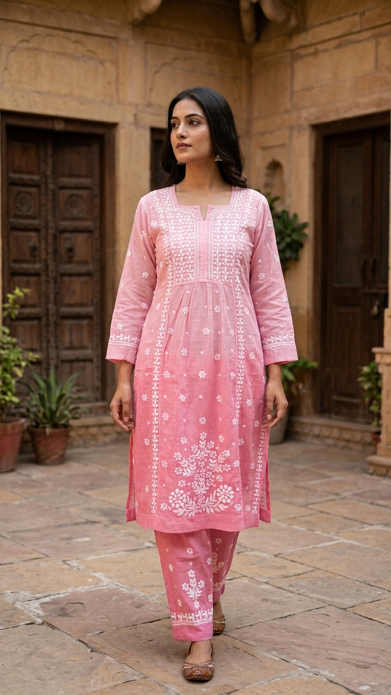 Muslin Kurta and Pant Set.