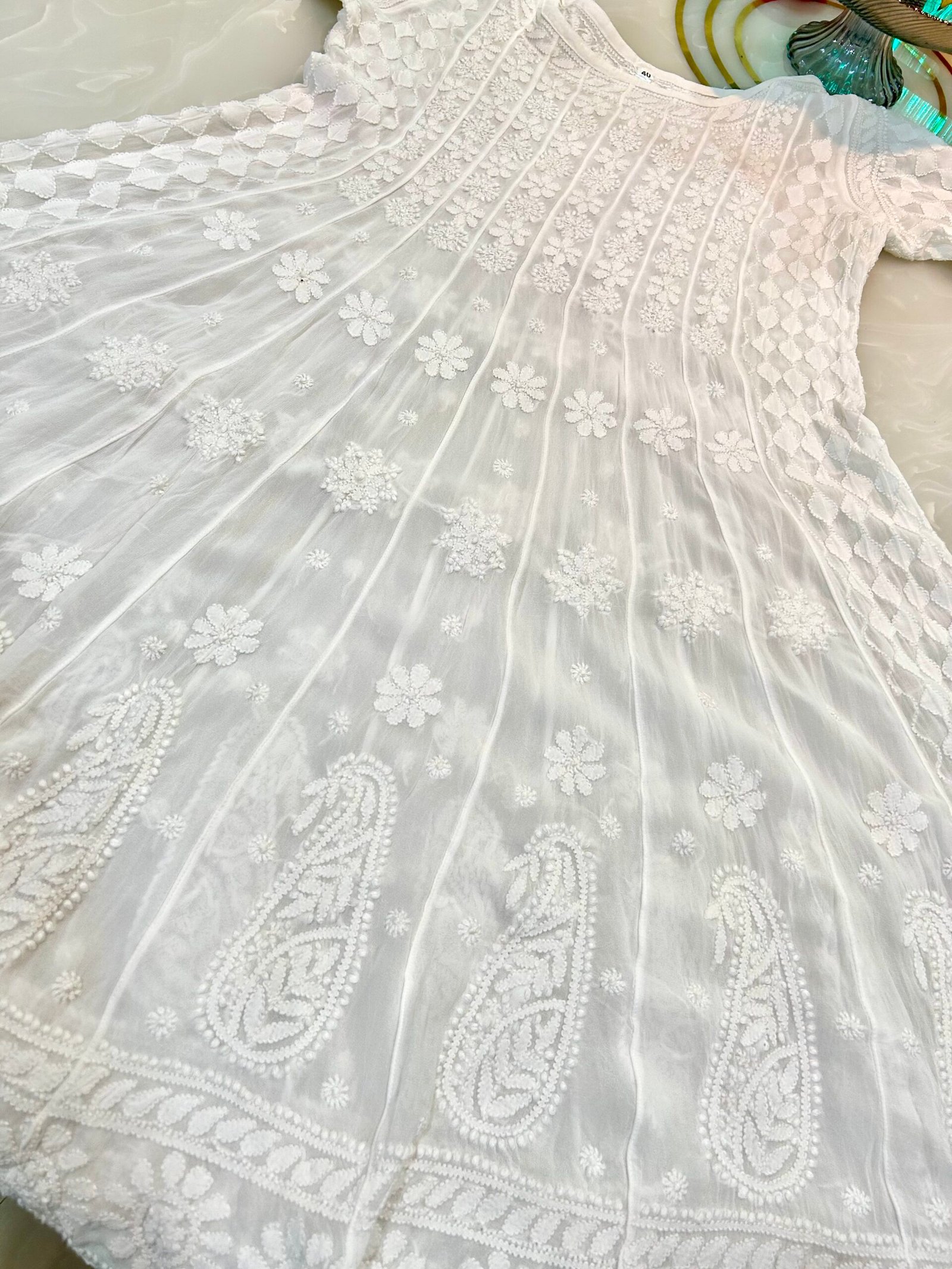 Pure Viscose Short Anarkali Set. Heavy Shadow Work. - Image 2