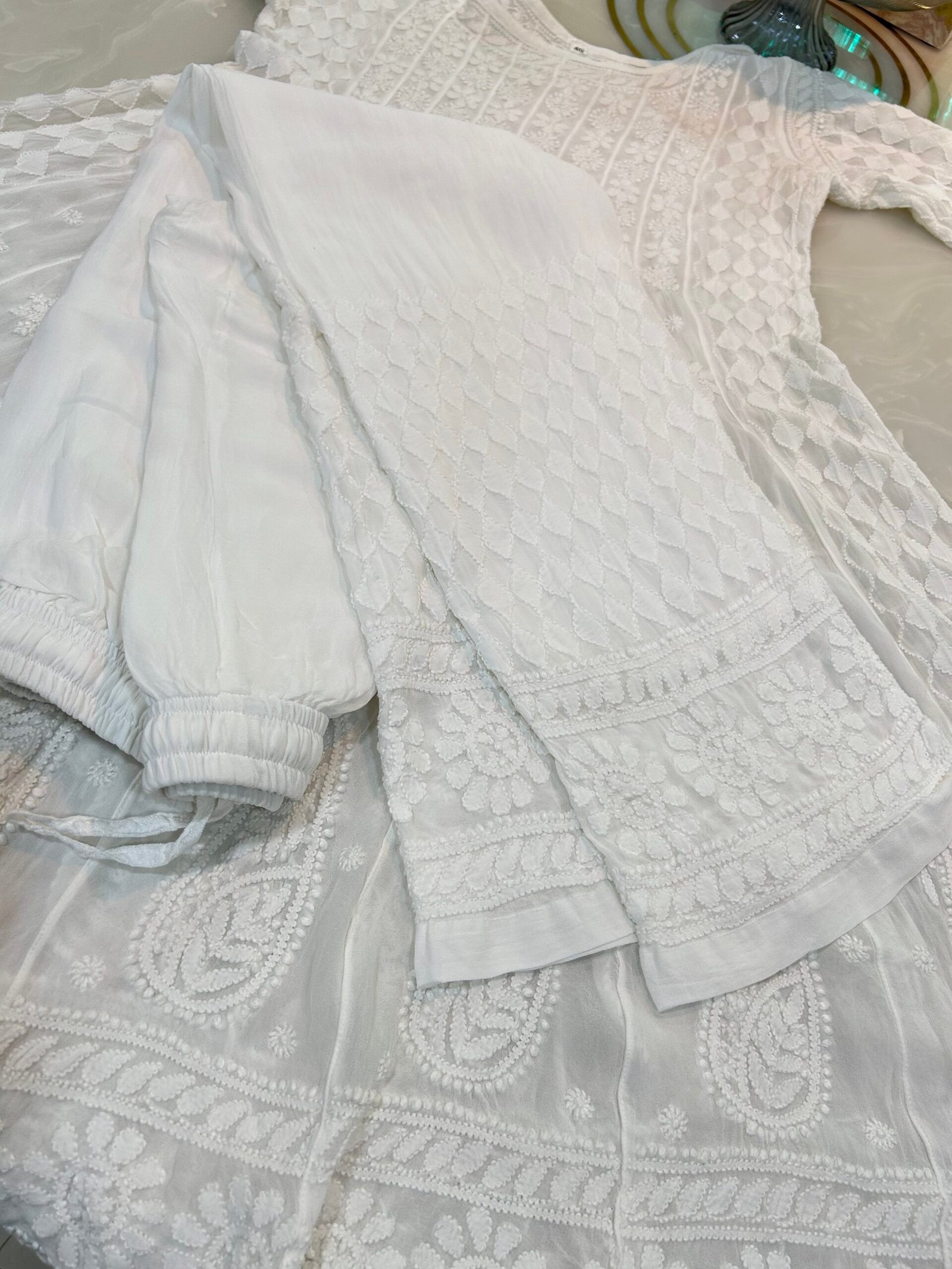 Pure Viscose Short Anarkali Set. Heavy Shadow Work. - Image 3