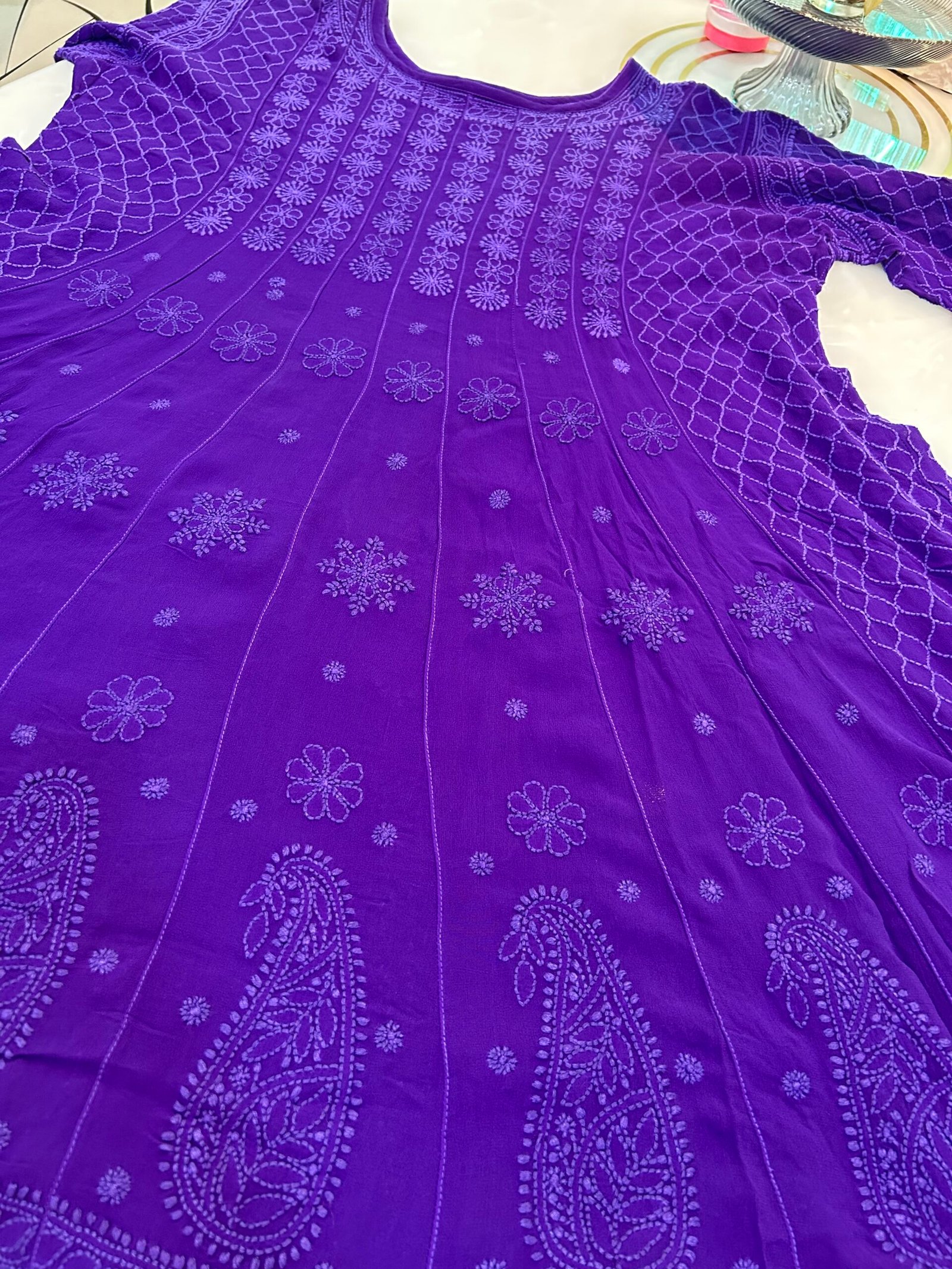 Pure Viscose Short Anarkali Set. Heavy Shadow Work. - Image 4