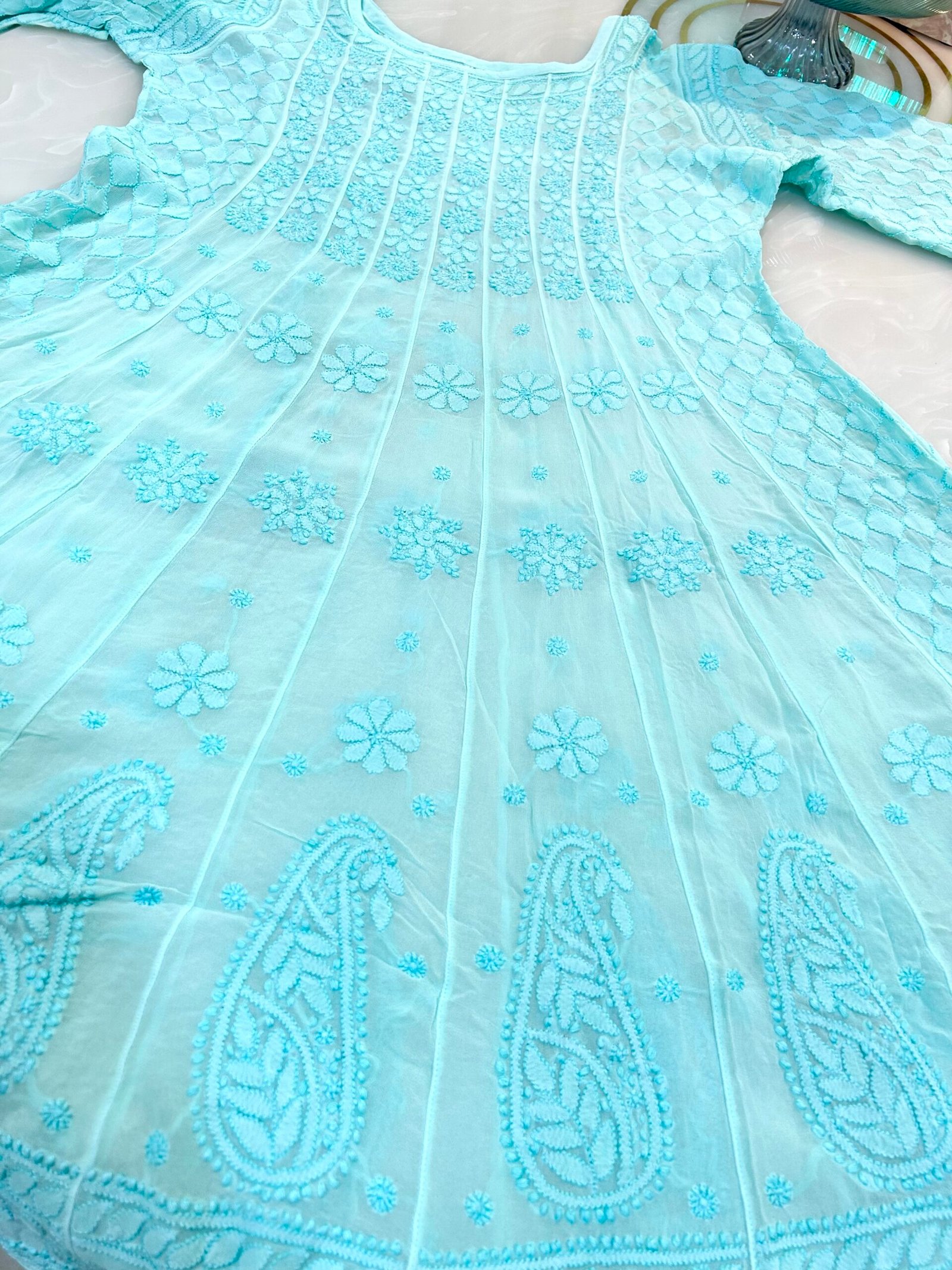 Pure Viscose Short Anarkali Set. Heavy Shadow Work. - Image 2