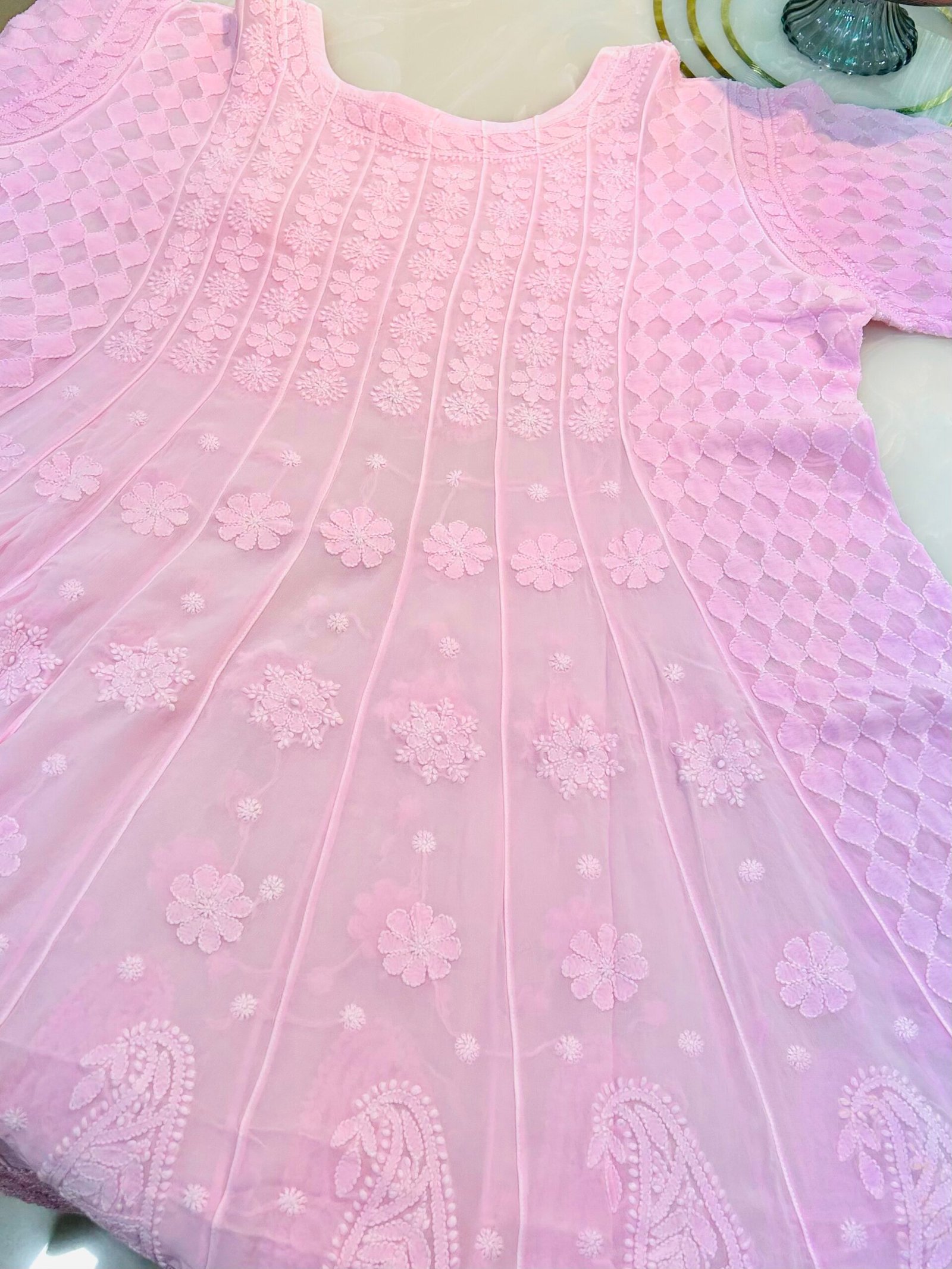 Pure Viscose Short Anarkali Set. Heavy Shadow Work. - Image 7
