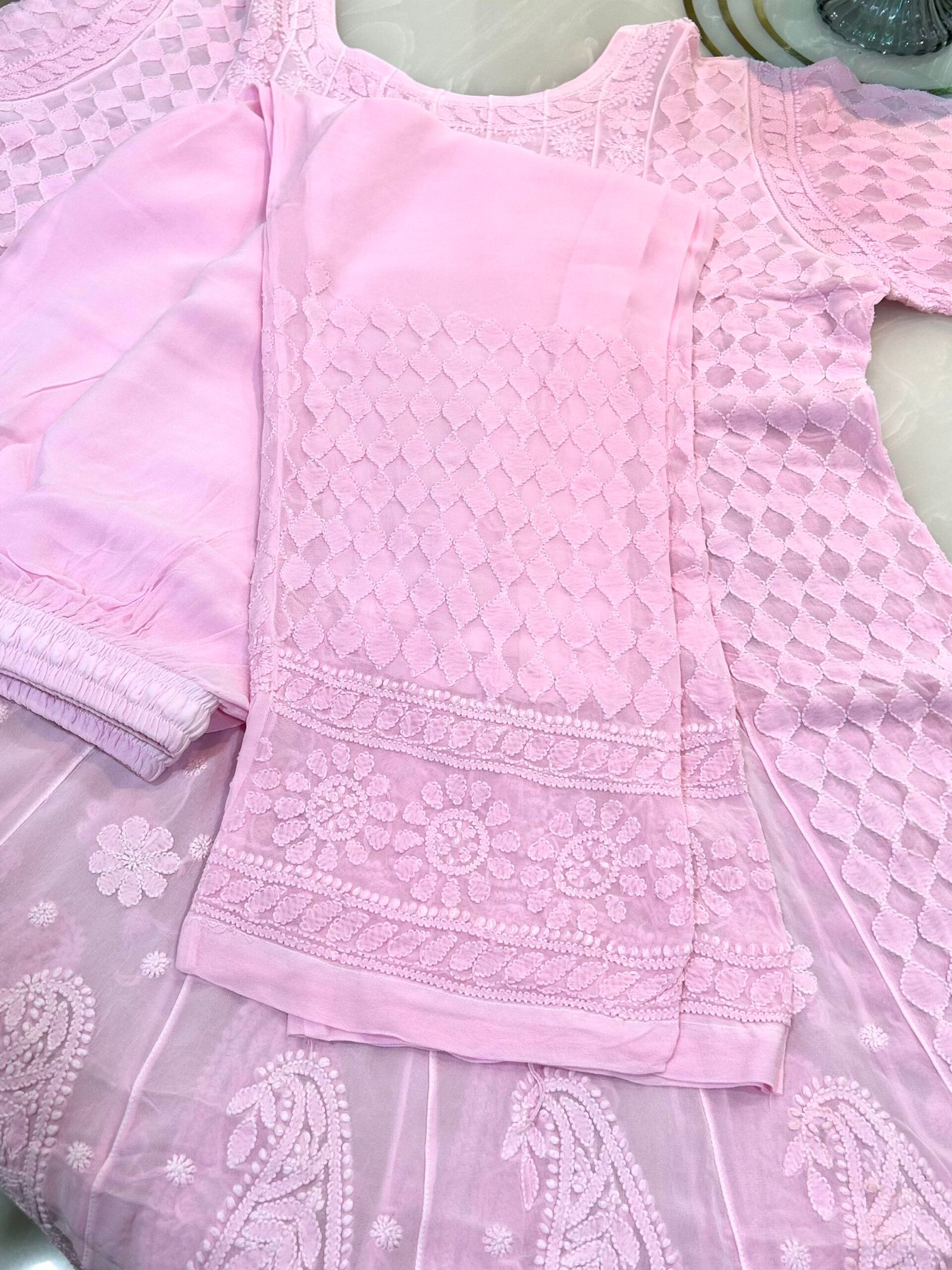 Pure Viscose Short Anarkali Set. Heavy Shadow Work. - Image 6