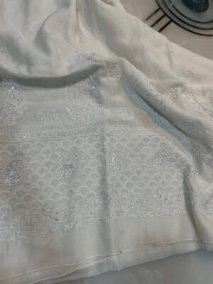 Pure Mul Chanderi Saree with Heavy Chikankari Embroidery.