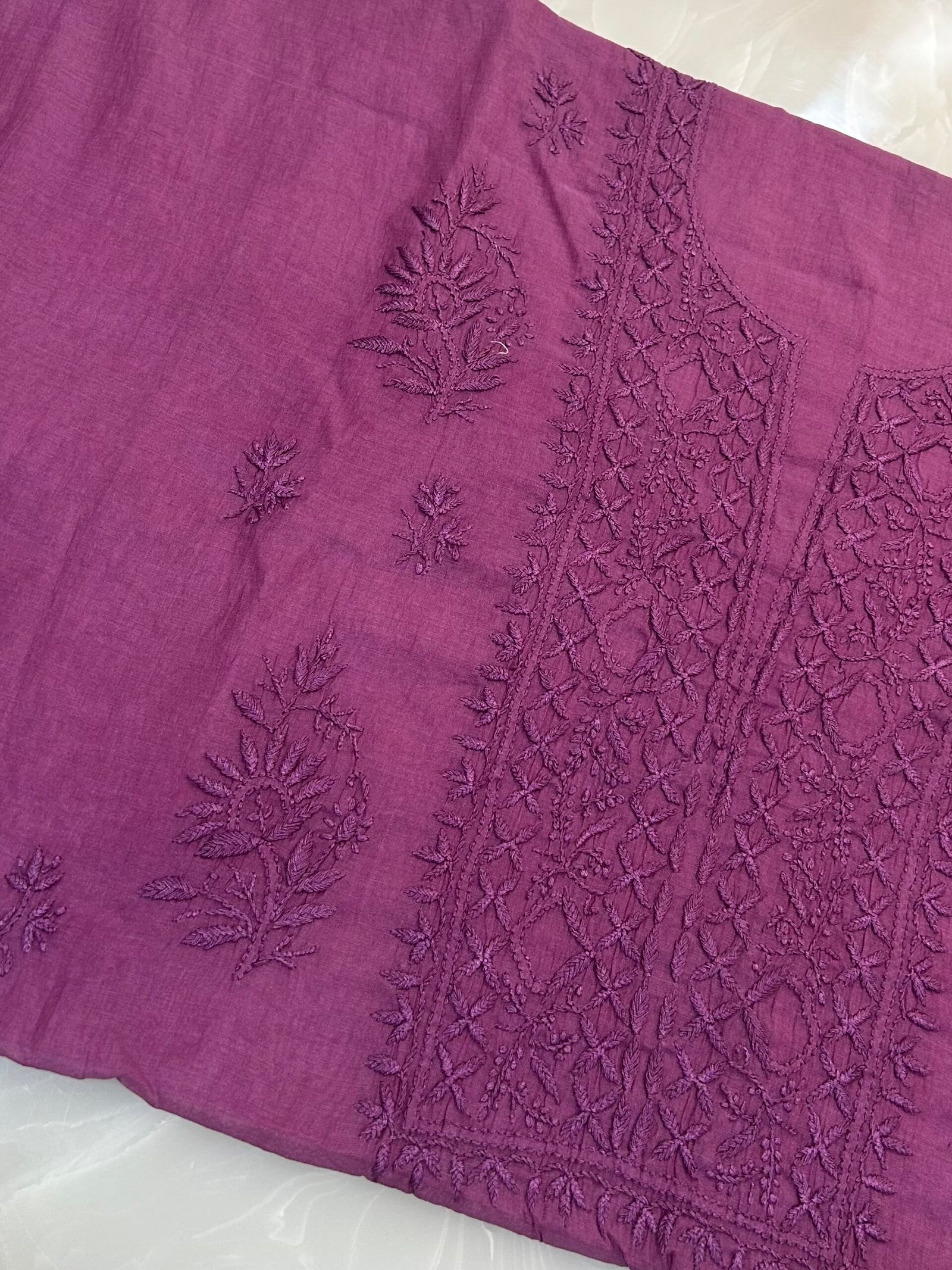 Pure Mul Chanderi Centre Work Kurta Fabric and Dupatta Set. - Image 3
