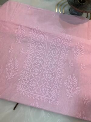 Pure Mul Chanderi Centre Work Kurta Fabric and Dupatta Set.