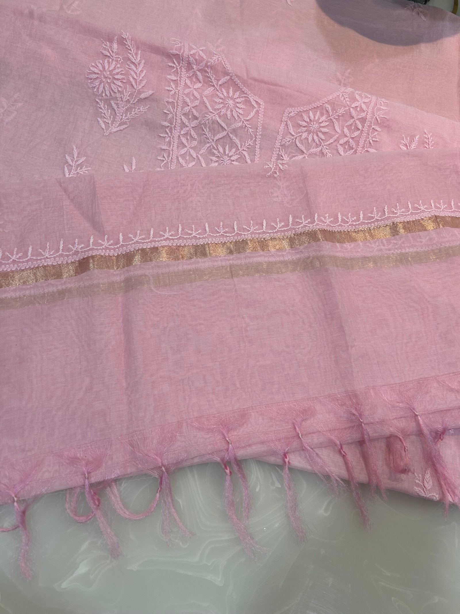 Pure Mul Chanderi Centre Work Kurta Fabric and Dupatta Set. - Image 2