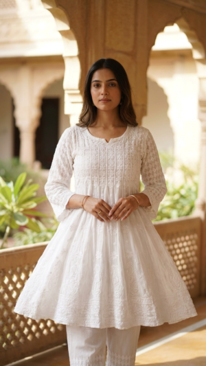Pure Viscose Short Anarkali Set. Heavy Shadow Work.