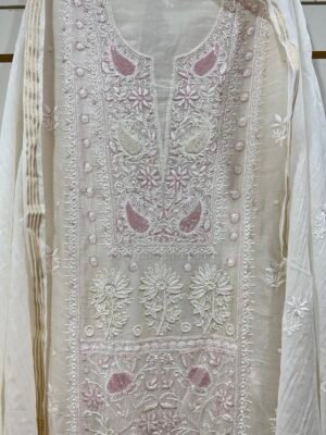 Pure Mul Chanderi Kurta Fabric and Dupatta Set.