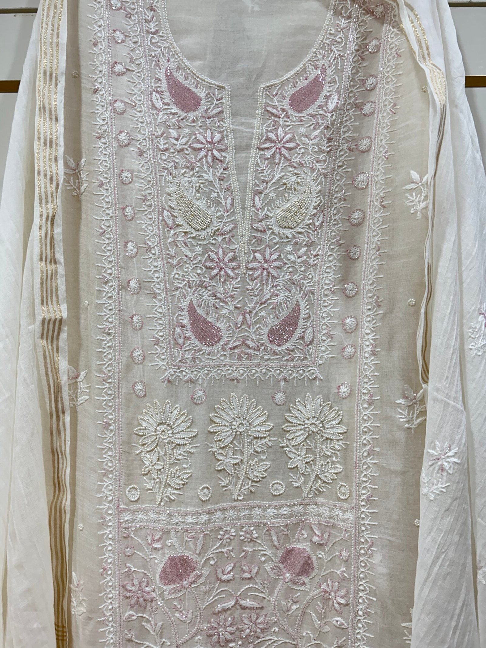 Pure Mul Chanderi Kurta Fabric and Dupatta Set.