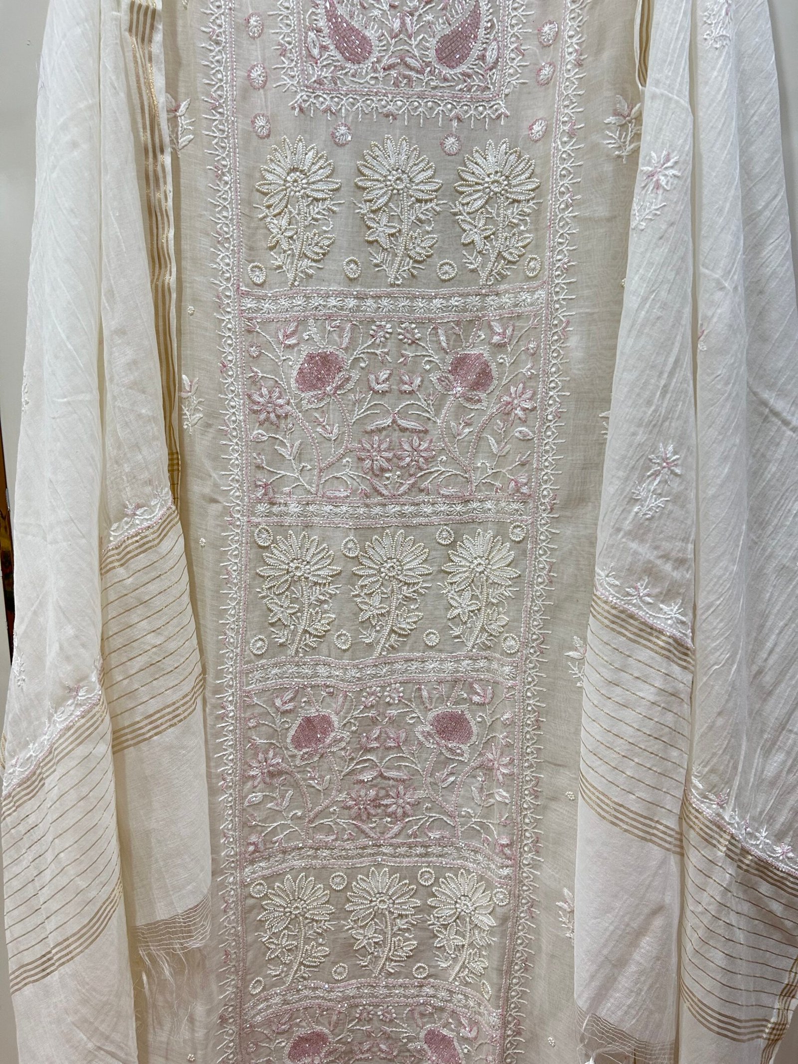 Pure Mul Chanderi Kurta Fabric and Dupatta Set. - Image 3