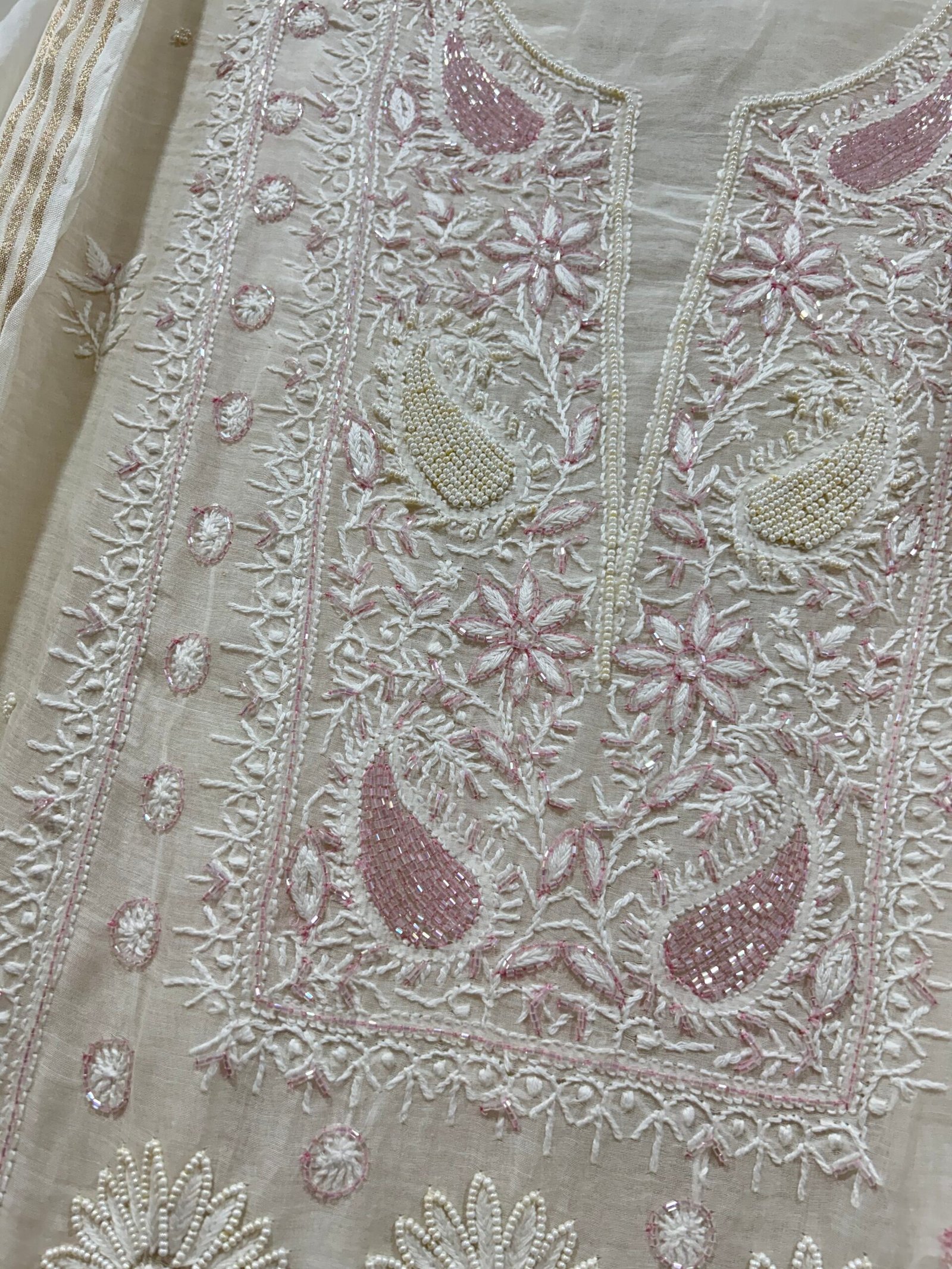Pure Mul Chanderi Kurta Fabric and Dupatta Set. - Image 4