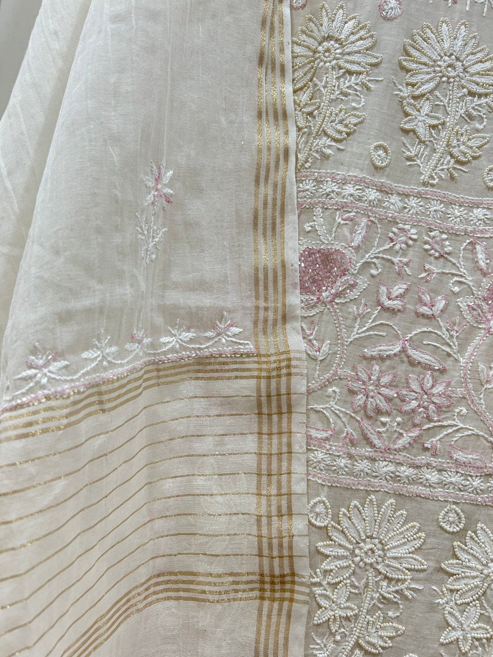Pure Mul Chanderi Kurta Fabric and Dupatta Set. - Image 5