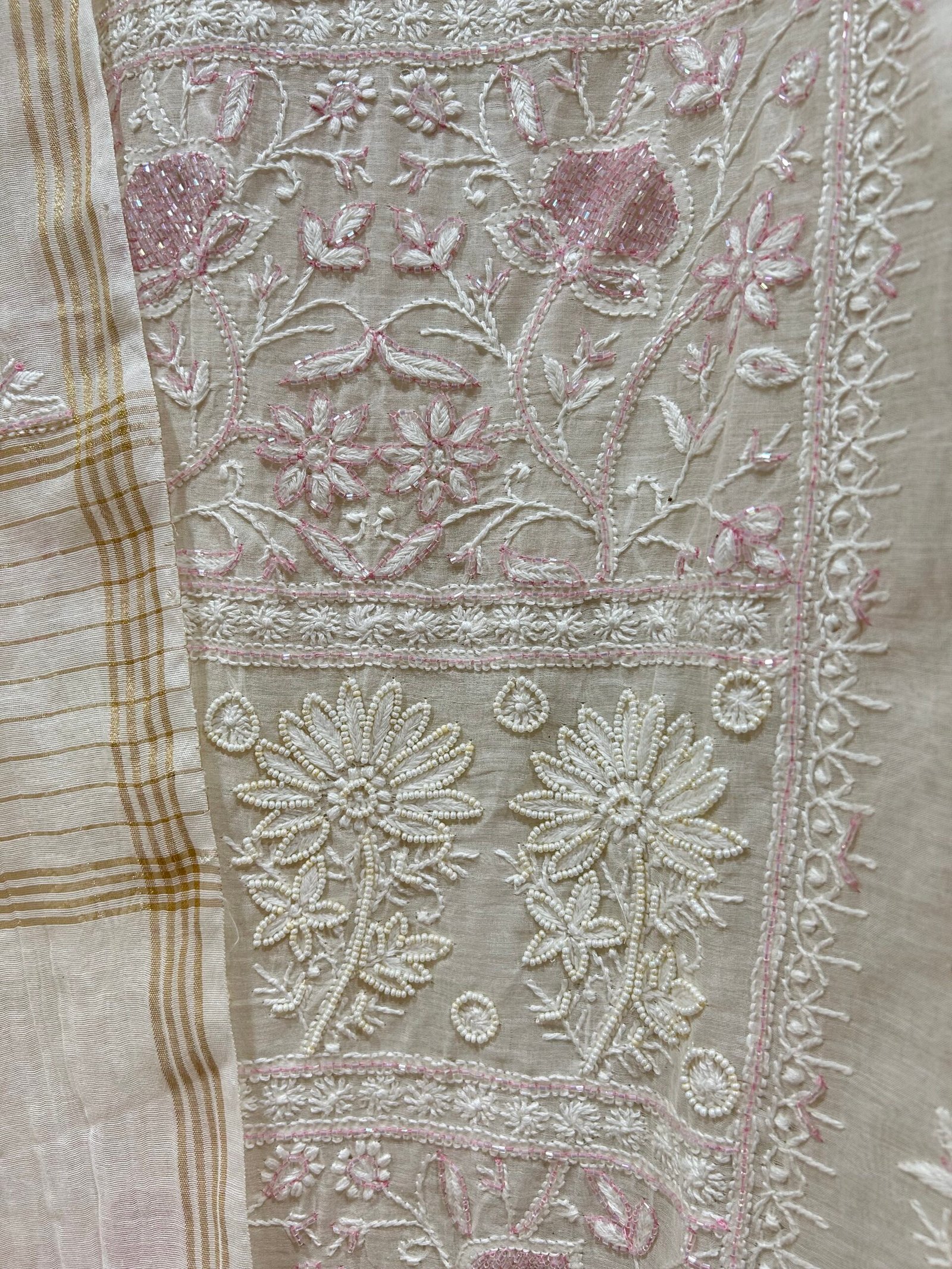 Pure Mul Chanderi Kurta Fabric and Dupatta Set. - Image 7